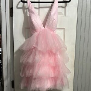Elegant Pink Ruffled Mini Dress